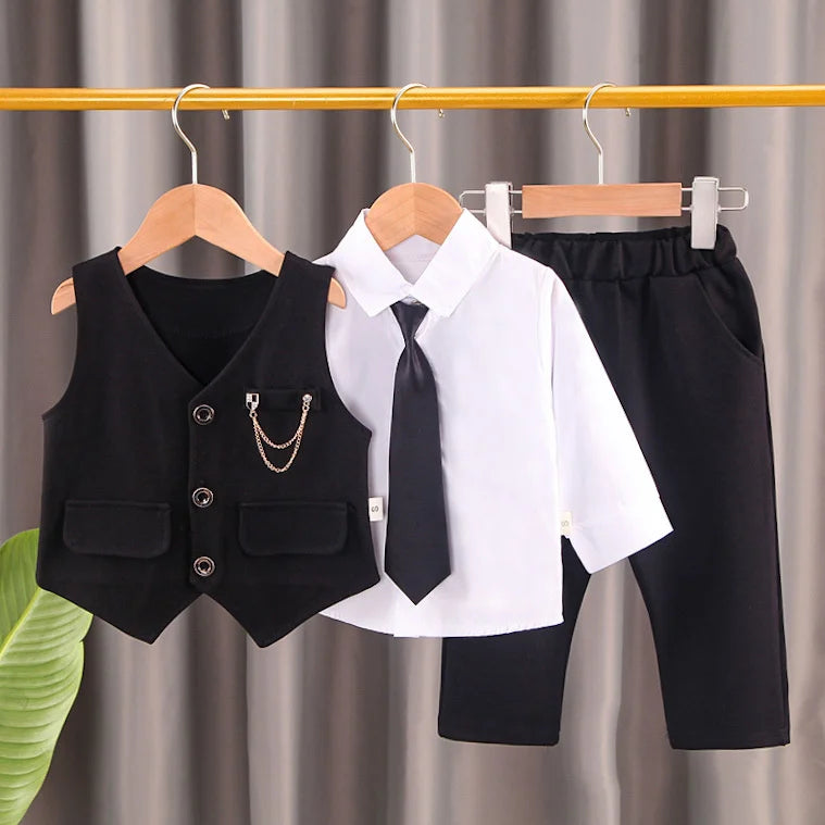 New Spring Autumn Baby Clothes Suit Children Boys Vest Shirt Pants 3Pcs/Sets Toddler Fashion Casual Costume Kids Formal Clothing