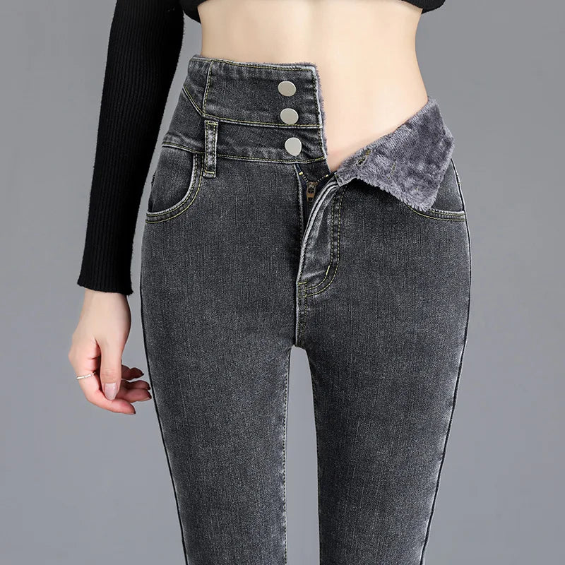 High-quality Winter Thick Fleece High-waist Warm Skinny Jeans