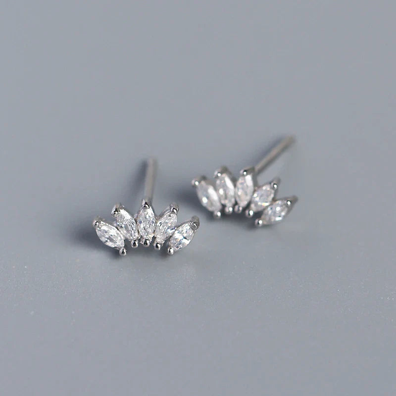 WANTME Luxury Genuine 925 Sterling Silver White Zircon Horse Eye Stud Earrings for Women Chic Office Youth Jewelry Accessories