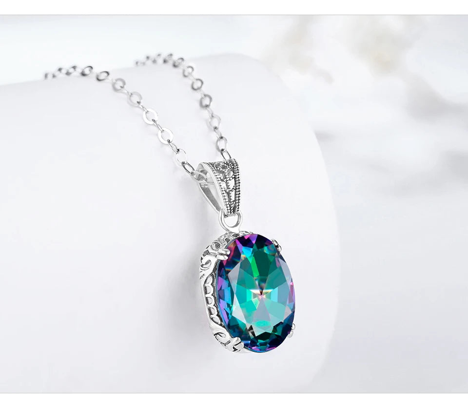 Unique 925 Sterling Silver Necklace Aquamarine Gemstone Pendant Necklaces with Chain