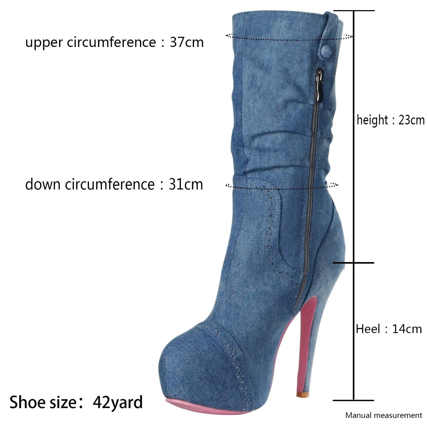 Women Pointed Toe Platform Ankle Boots Thin High Heel Botas Jeans Leather
