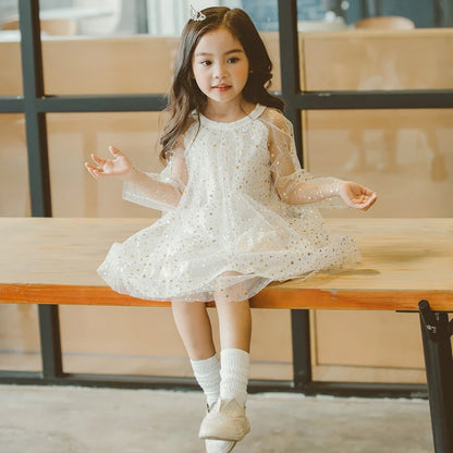 Casual Summer Dress for Kids Girls 2 4 6 8 10 Year Clothes Korean Style Birthday Party Evening Dresses Sequin White Tulle Frocks