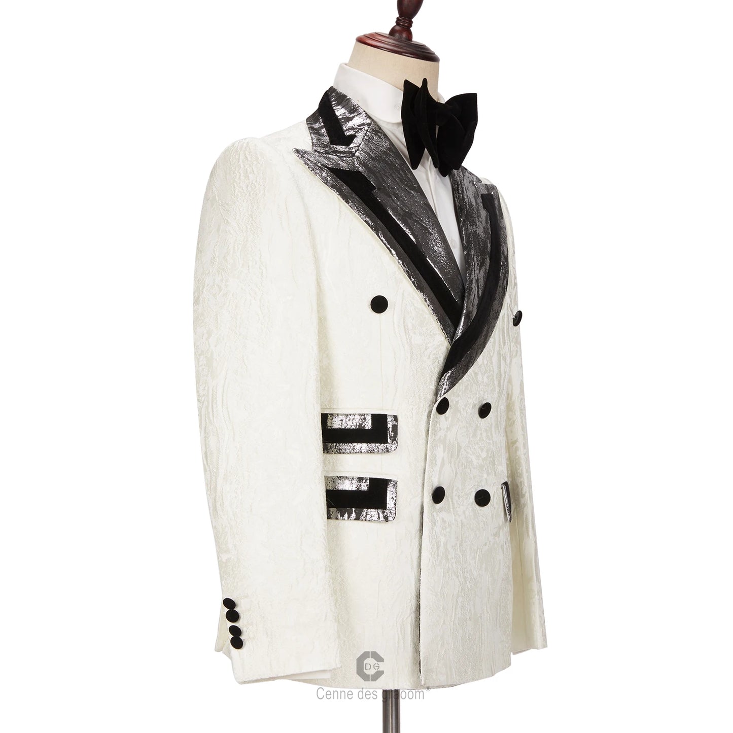 Tuxedo for Mens: Men Suit Two Pieces White Jacquard Tuxedo Tailor-Made