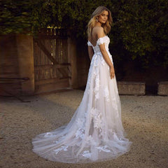 Lace Wedding Dresses Off the Shoulder Appliques A-Line Bride Dress