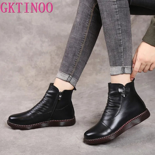 Autumn Winter Woman Genuine Leather Ankle Boots Female Casual Shoes