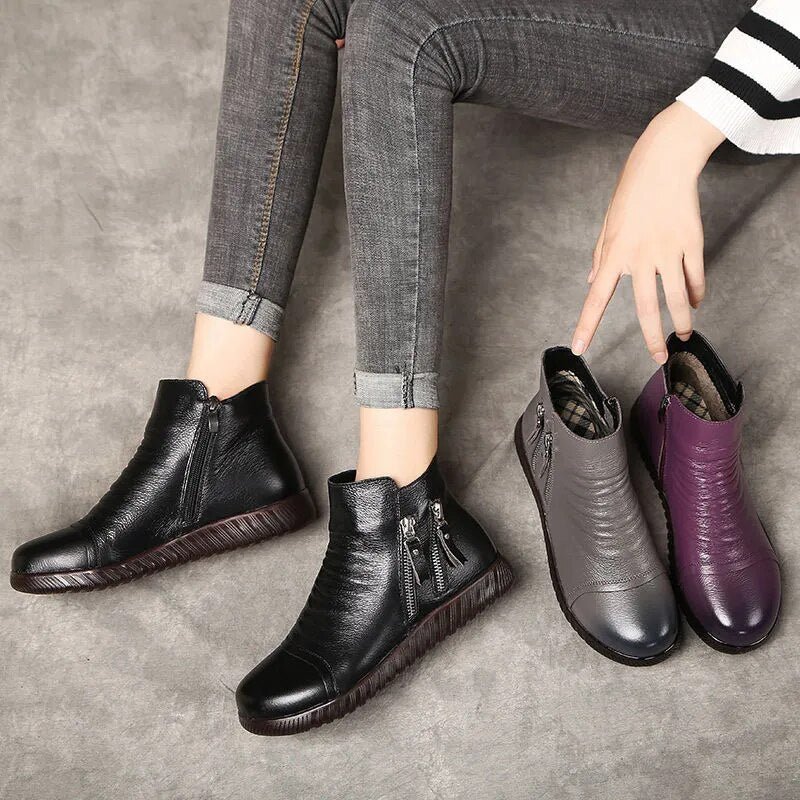 GKTINOO genuine leather boots women plush snow boots mom shoes