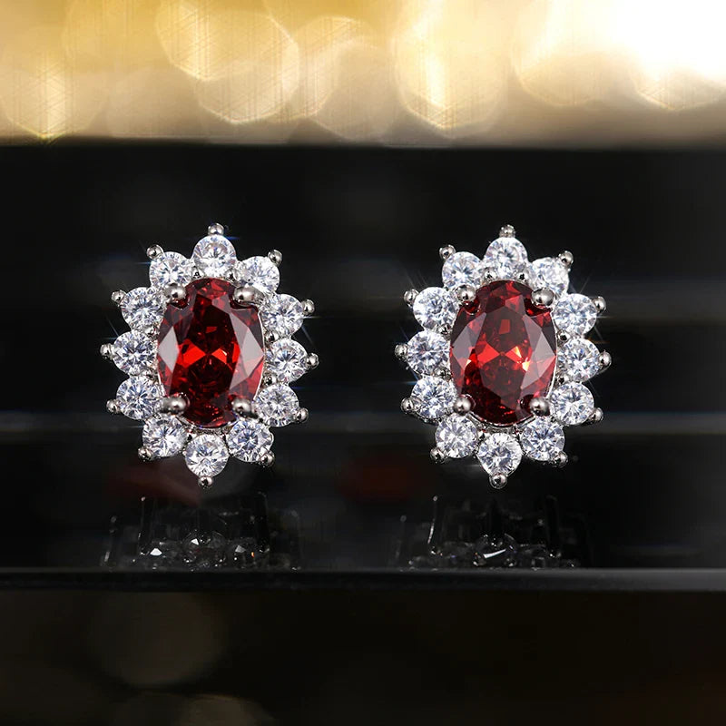 Huitan Fashion Sunflower Shape Stud Earrings Women Brilliant Oval Cubic Zirconia Luxury Female Party Jewelry Earring Top Quality