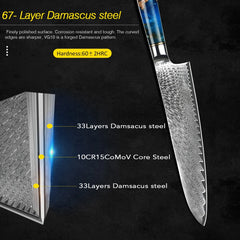 Kitchen Knives-Set Damascus Steel VG10 Chef Knife Cleaver Paring Bread Knife Blue