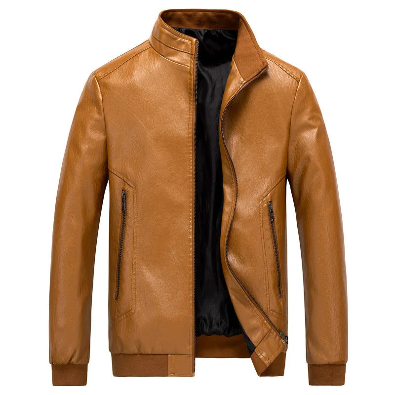 Plus Size 6XL 7XL Men's PU Jacket Solid Color Autumn Leather Jacket Coat Big Size