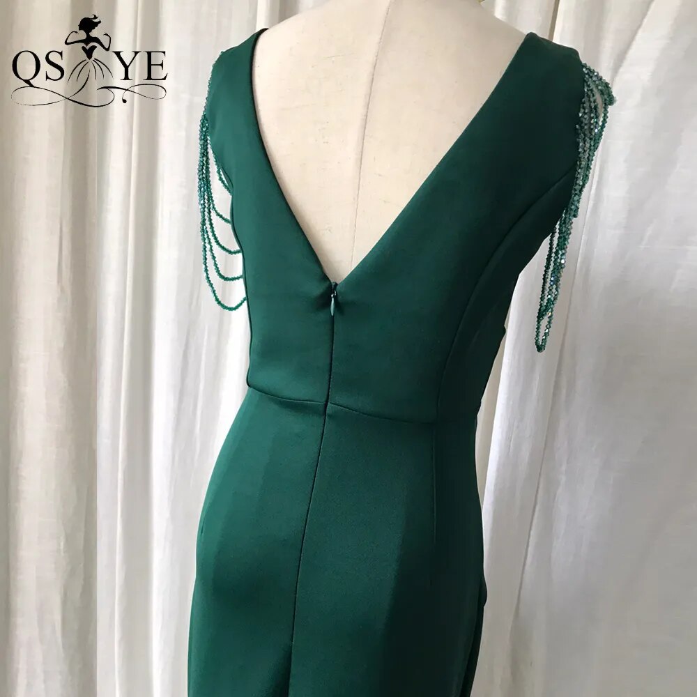 Evening wear Dresses: Emerald Evening Dress V Neck Formal Party Dress