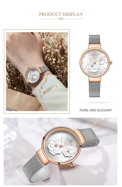 Women Watch NAVIFORCE Top Luxury Brand Steel Mesh Waterproof Ladies Watches Flower Quartz Female Wristwatch Charming Girl Clock