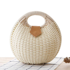 Women's Natural Rattan Handwoven Round Shell Handbag Top-handle Bag