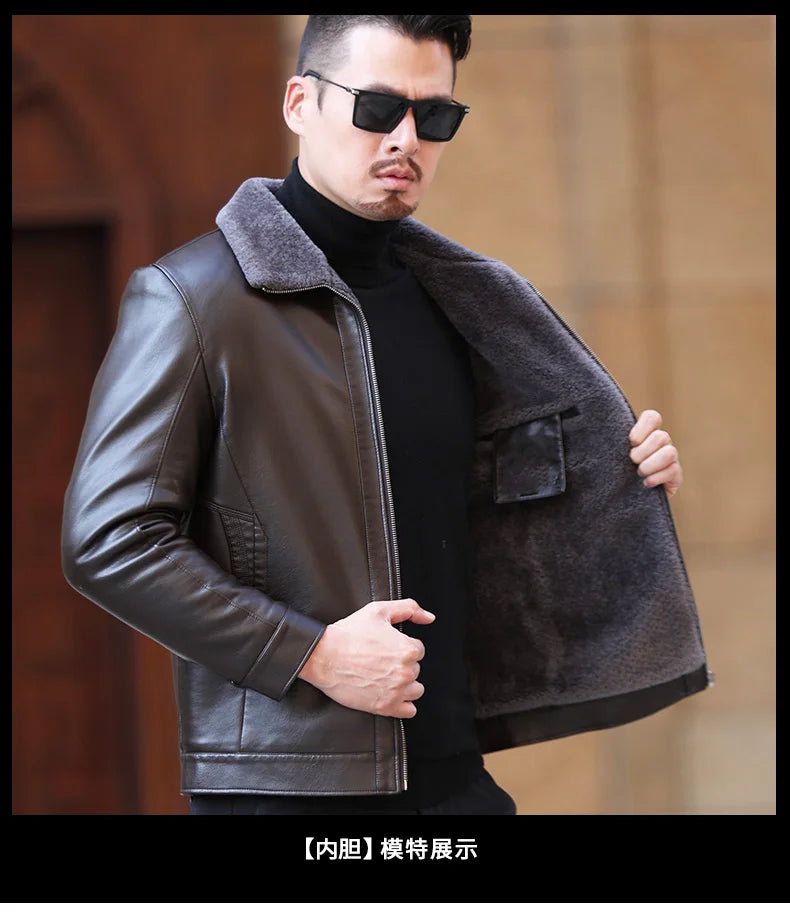 YXL-222 Leather Jacket Men's Fur One Casual Thickened Plus Cashmere