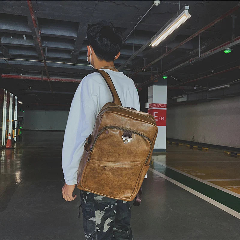 Men Backpack PU Leather Bagpack Large Laptop Backpacks Male Mochilas Casual Schoolbag For Teenagers Boys High Quality Rucksack
