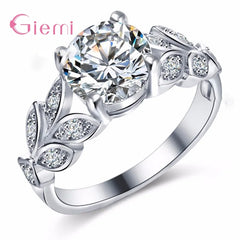 925 Sterling Silver Rings Vine Leaf Design Engagement Cubic Zircon Ring Fashion