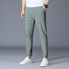 Ankle Length Ice Silk Men Trousers Black Khaki Korea Thin Summer Casual Suit Pants Chandals