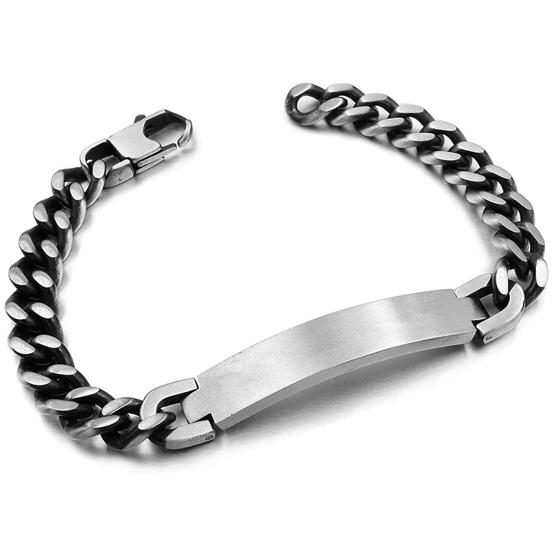 Gokadima Stainless Steel ID Bracelet For Men Jewelry masculina pulseira, Black / Rose Gold color Rock Punk Party Gift