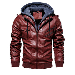 Winter Men's PU Leather Jacket Casual Man Motorcycle Leather Hooded Coats