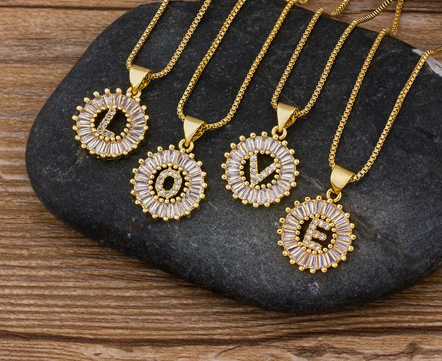 NIdin Hot Sale 2 Colors Initial Letter Pendant 26 Letters Charm Name Necklace Top Quality Copper Zircon Jewelry Birthday Gift