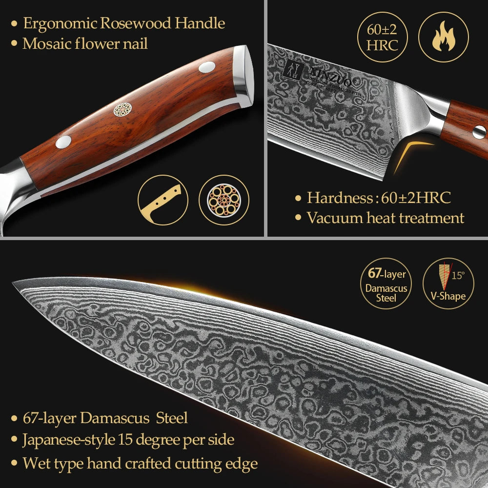 1PCS or 3PCS Kitchen Knife Sets Japanese Forged Damascus Steel Chef