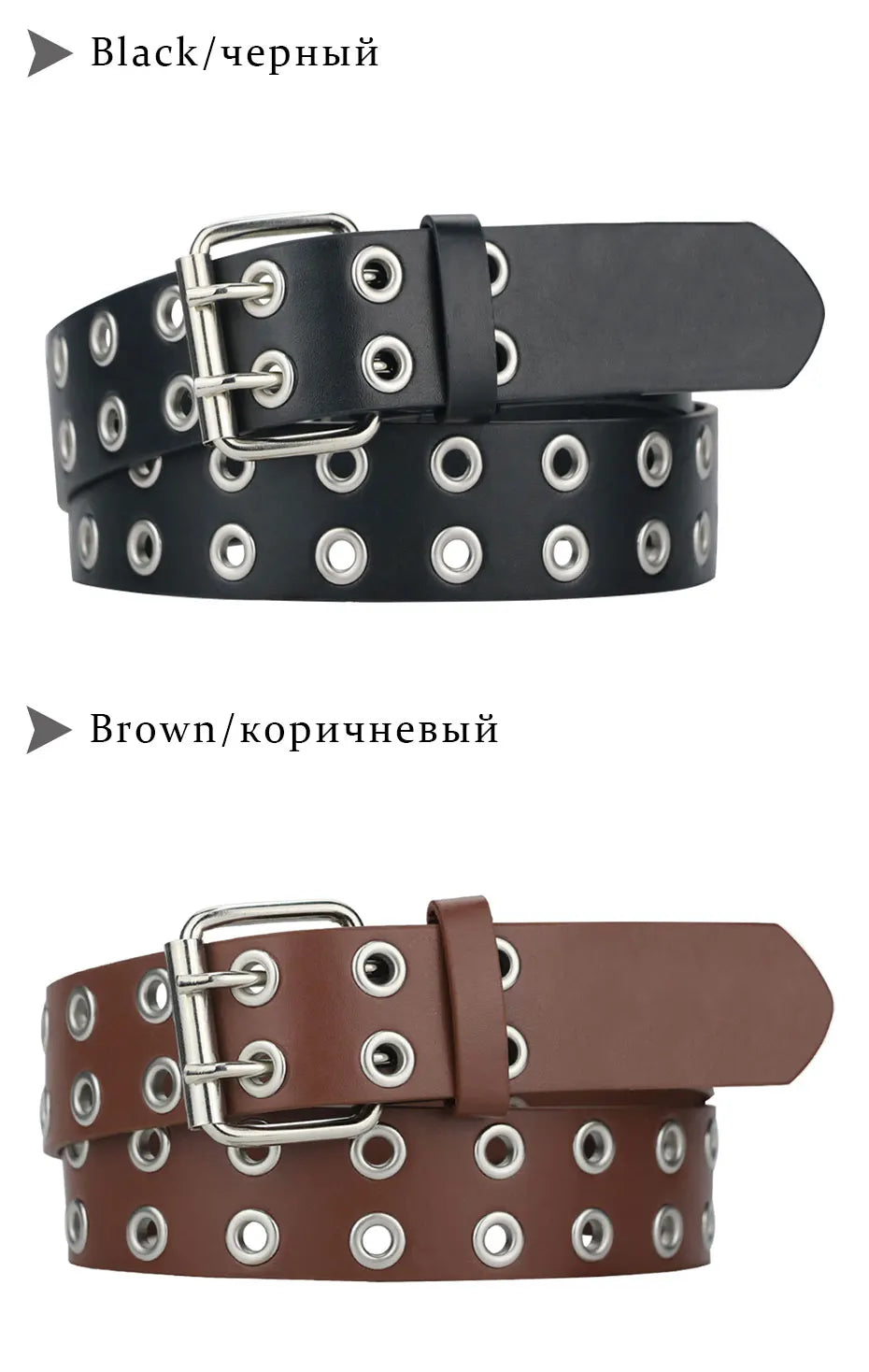MaiKun Women Punk Goth Belts Brand Leather Women Grunge Belt Halloween Double Pin Buckle Female Belt for Jeans Streetwear