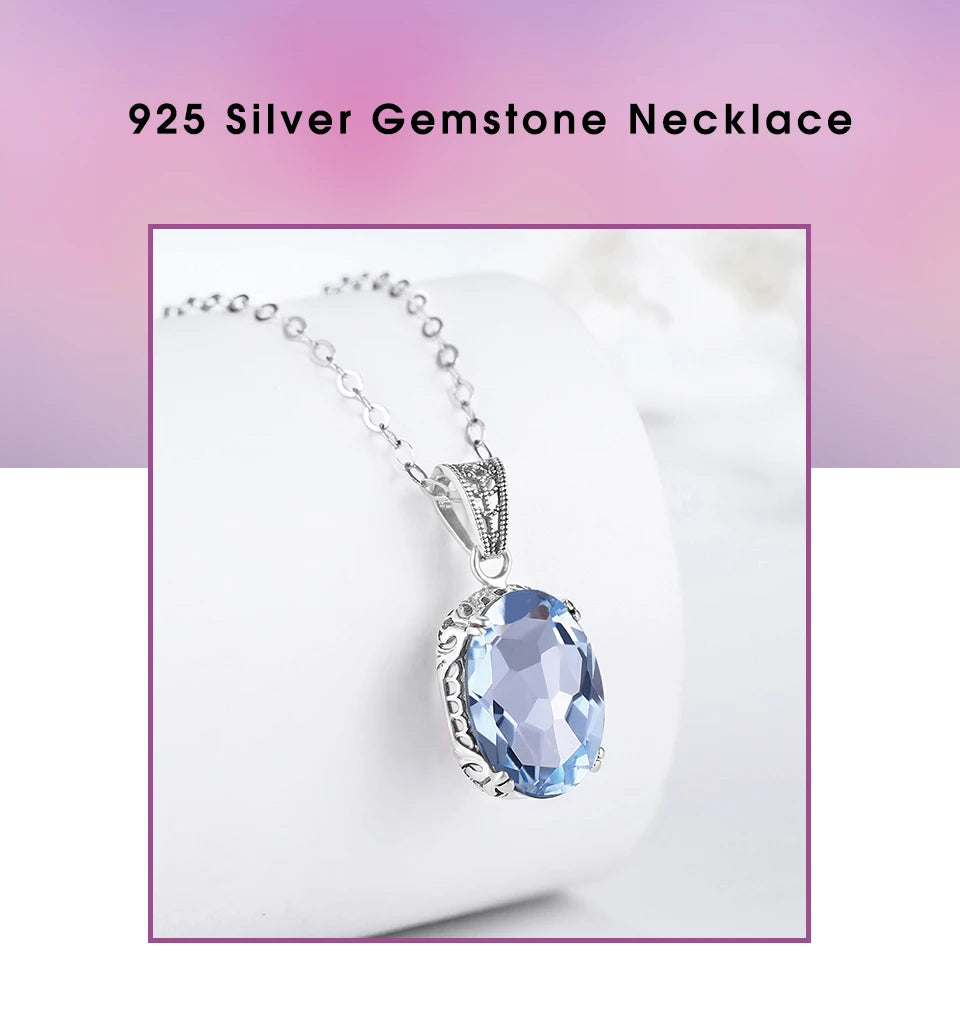Unique 925 Sterling Silver Necklace Aquamarine Gemstone Pendant Necklaces with Chain