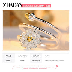 925 Sterling Silver Charm Lotus Ring For Women Fashion Open Adjustable