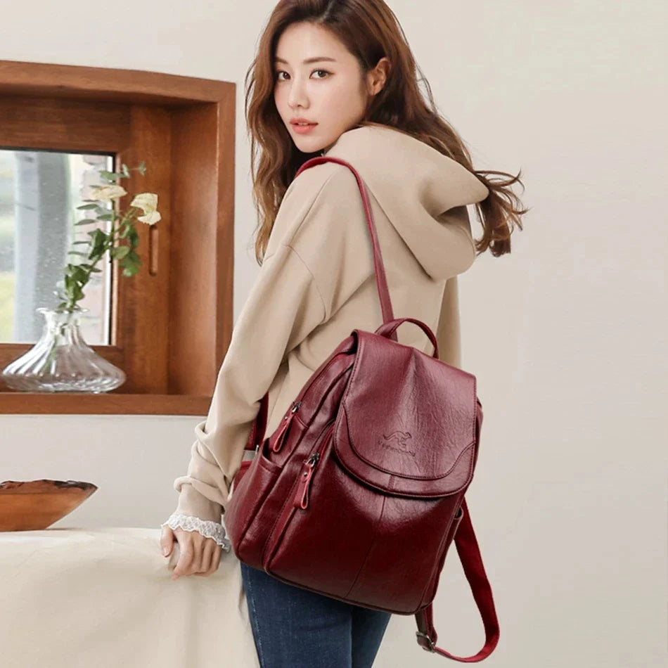Genuine Women Leather Backpack Fashion Female Shoulder Bag Sac a Dos Ladies Bagpack Mochilas School Bags For Teenage Girls 2024