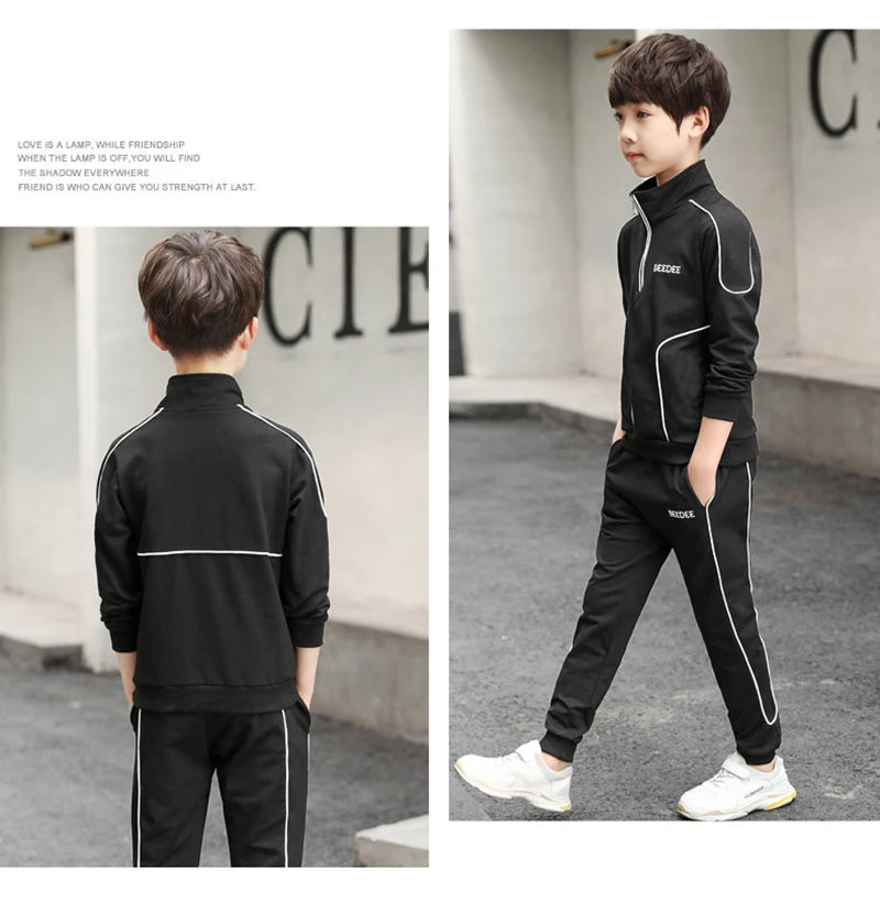 4 5 6 8 10 12 Years Big Boys Clothing Sets Autumn Cotton Long Sleeve Sweatshirt + Pants 2Pcs Kids Sports Suit Teenage Tracksuits