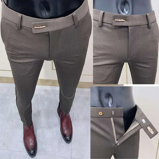 Men Elegant Slim Fit Tight-ankle Trousers Pants Men Office Party Business Slim Fit Dress