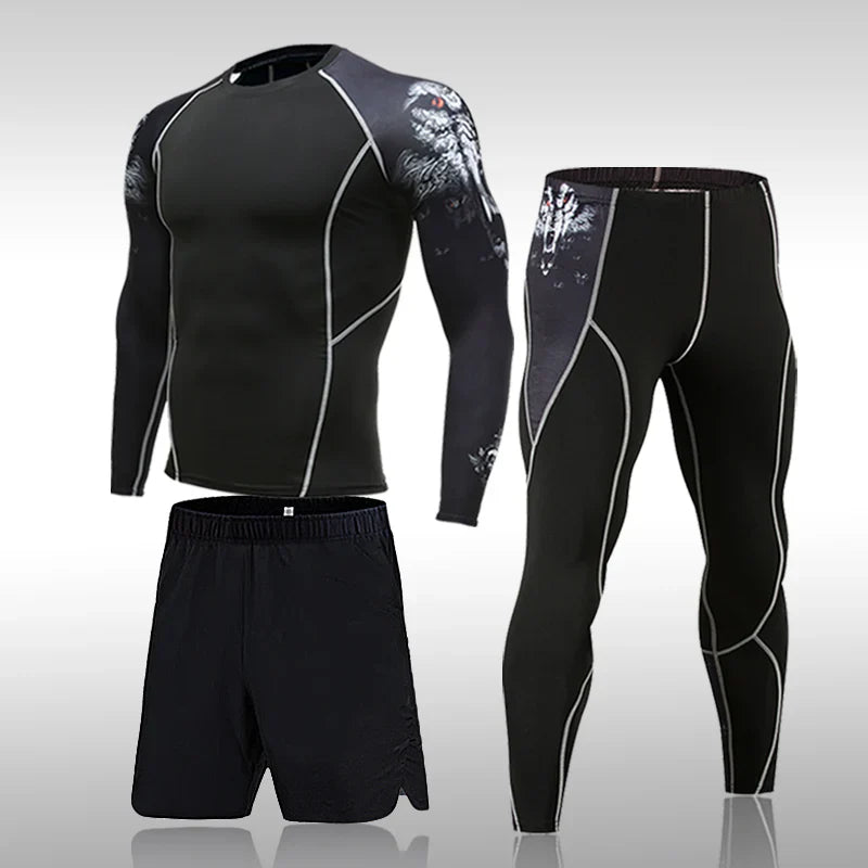 Men's Sports Suit MMA Running Quick-Drying Sportswear Compression Suit Fitness Training 3-Piece Sports Tights