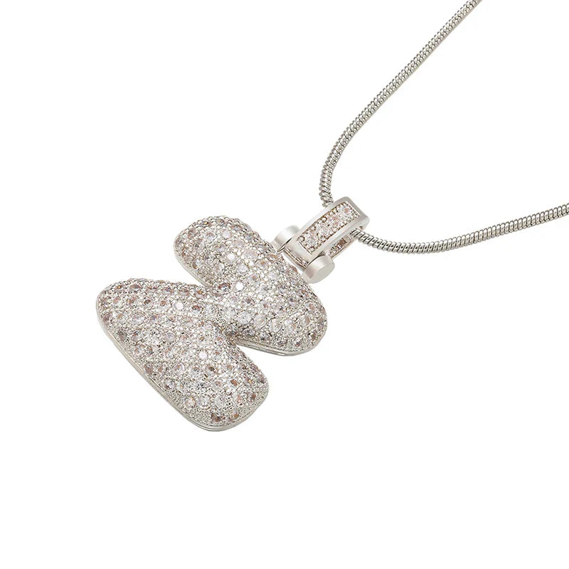 ZHUKOU 1.25x500mm Fat and lovely crystal brass silver color  letter necklace for women friends birthday gift model: VL34