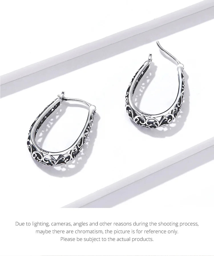 BAMOER 18K Gold Plated Filigree Hoop Earrings 925 Sterling Silver Vintage Vine Earrings For Women Fine Jewelry Original Design