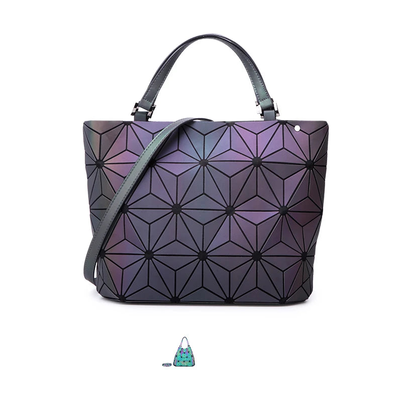 Luminous reflective  Bag Geometric Tote Folding Shoulder Bags for women