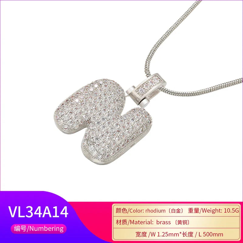 ZHUKOU 1.25x500mm Fat and lovely crystal brass silver color  letter necklace for women friends birthday gift model: VL34