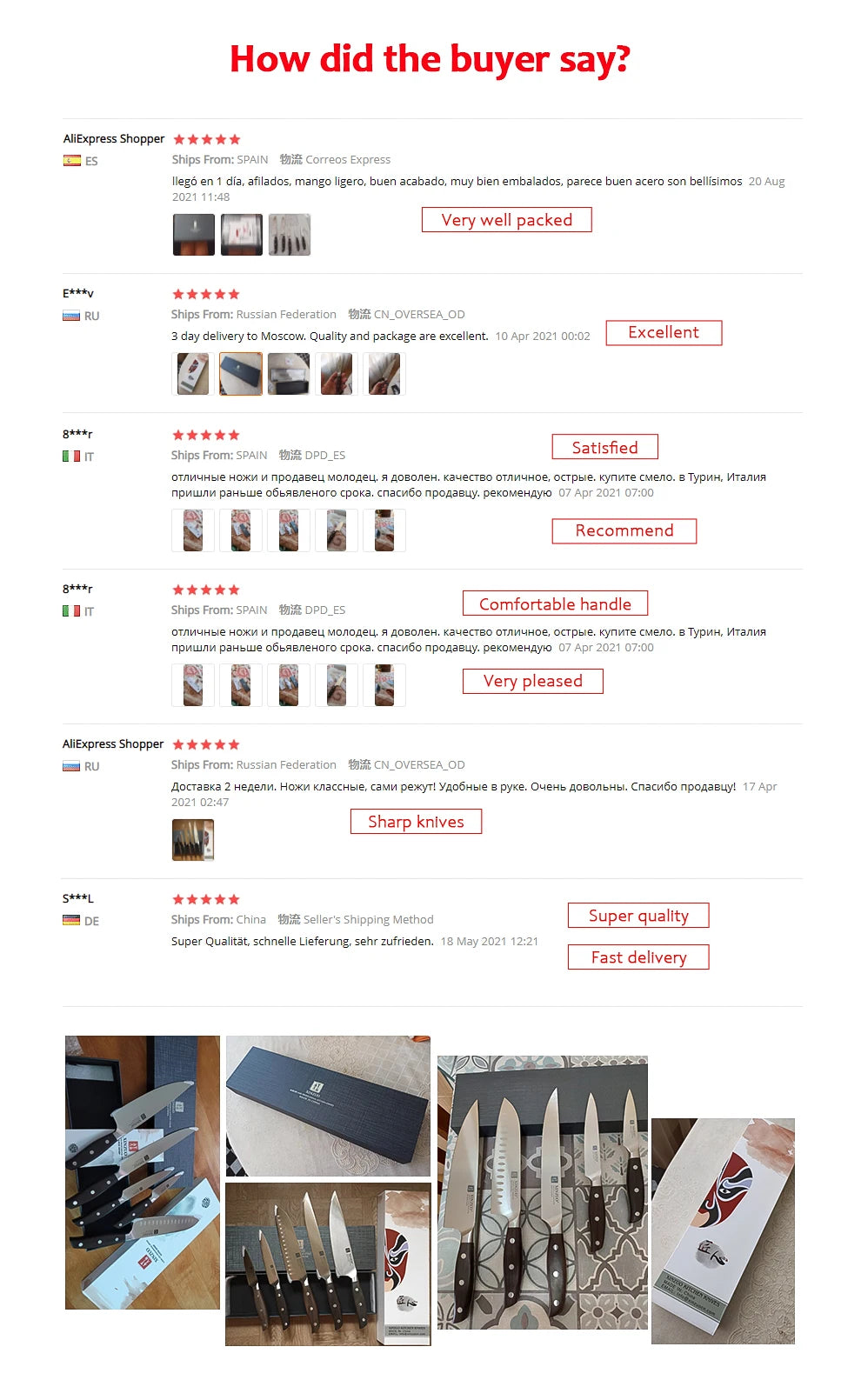 Kitchen Tools 6 PCS Kitchen Knife Set of Utility Cleaver Chef Bread Knife