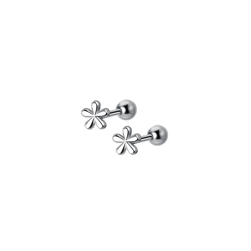 WANTME 925 Sterling Silver Fashion Simple Golden Flower Beads Small Stud Earrings for Women Teen Piercing Jewelry Accessories