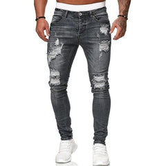 Mens Ripped Skinny Jeans Blue Slim Fit Hole Pencil Pants Biker Casual Trousers