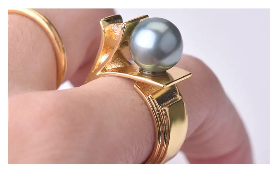 925 Sterling Silver Pearl Ring For Women 18k Gold Charm Finger Rings Party