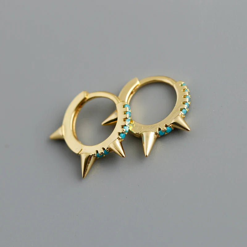 WANTME New Arrival Fashion Korean Blue Zircon Spike Geometric Stud Earrings for Women Real 925 Sterling Silver Gothic Jewelry