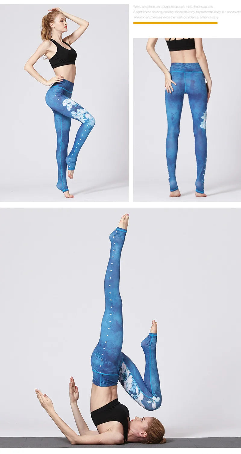 Cloud Hide Yoga Pants Women High Waist Trainer Sports Leggings Long Tights Floral