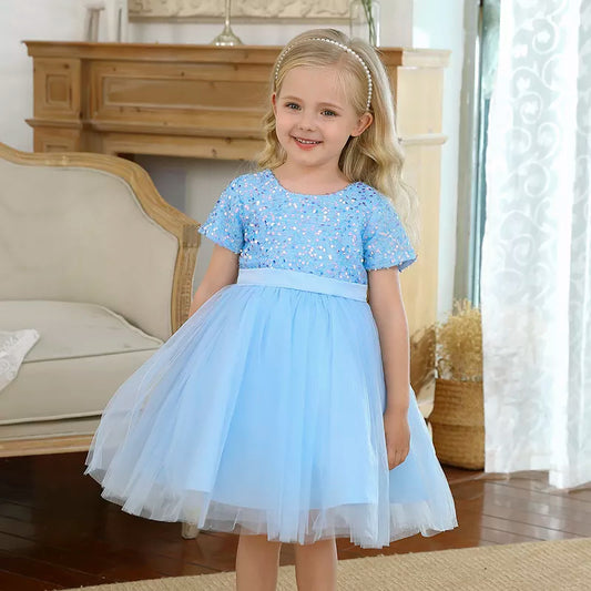 Flower Girls Kids Wedding Dresses For Children Princess Pageant Sequins Party Tutu Birthday 3 5 8 Years Baby Girl Formal Frocks