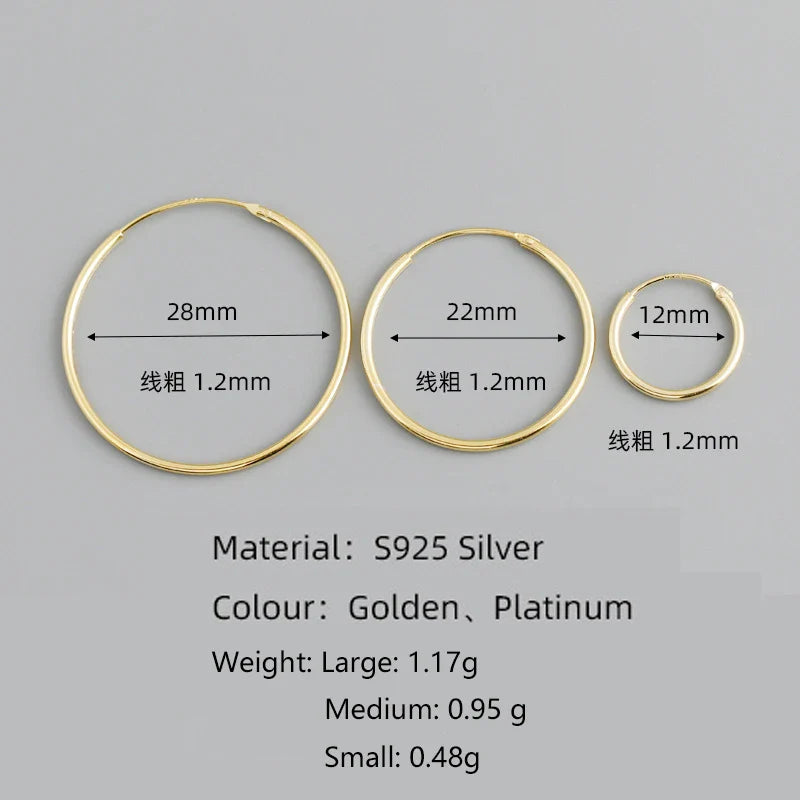 WANTME Genuine 925 Sterling Silver Fashion Korean Simple Hoop Earrings for Women Men Charming Chic Party Jewelry Accessories