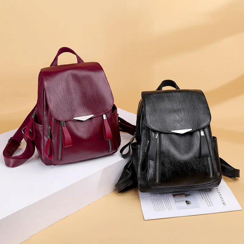 Yogodlns Luxury Backpack For Women Soft PU Leather Backpack Travel Large Capacity School Bag Double Zipper Business Knapsack