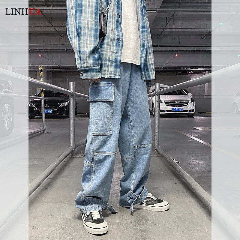 Men Wide Leg Jeans Mens Spring cargo pants Hip Hop Streetwear