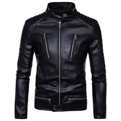 Mens Bomber Jackets Fashion Men Faux Leather Coat Zipper Overcoat Moto Jacket