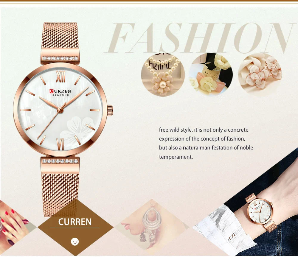 CURREN Fashion Watch for Women Luxury Quartz Gold Elegant Bracelet Wristwatch Female Clock Ladies Dress Stainless Steel