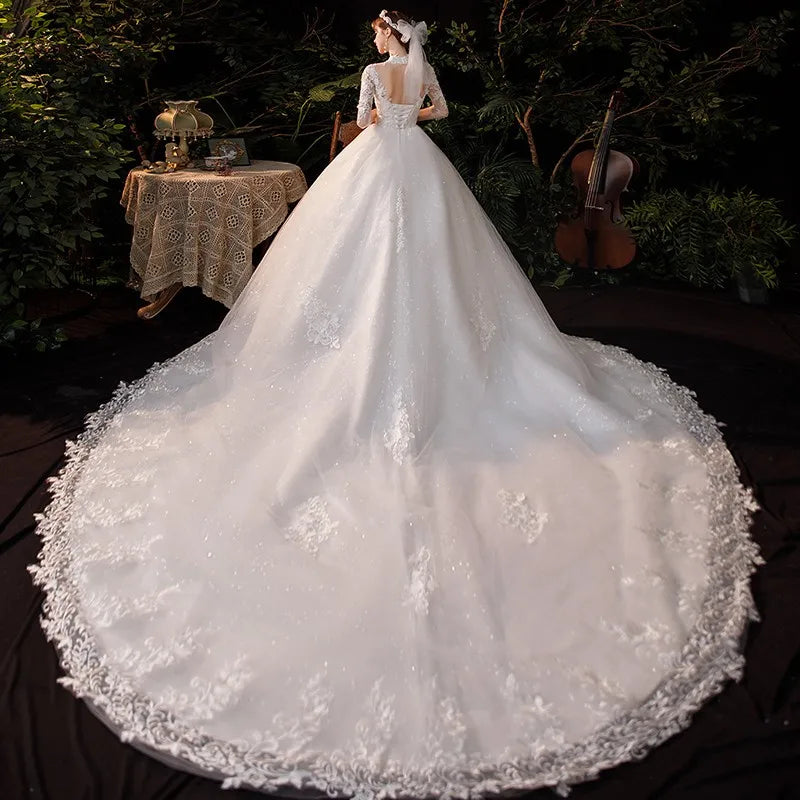 White Bridesmaid Dresses: Wedding Dress Three Quarter Sleeve High Neck