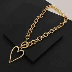 Punk Gold Color Bih Hollow Heart Pendant Necklace for Women Imitation Metal