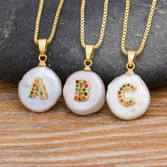 Fashion Initial Alphabet A-Z Letters Natural Freshwater Pearl Pendant Necklace